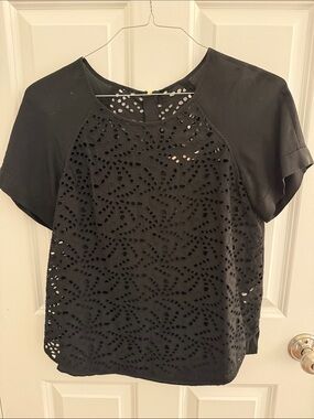 Rebecca Taylor Black Eyelet Short Sleeve Top